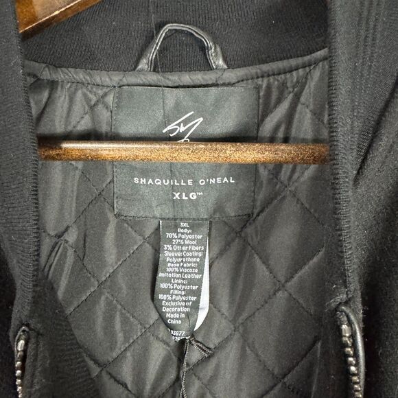 Shaquille O'Neal XLG Varsity Jacket Mens 3XL Black Zip Up Faux Leather Trim NEW - Picture 5 of 9